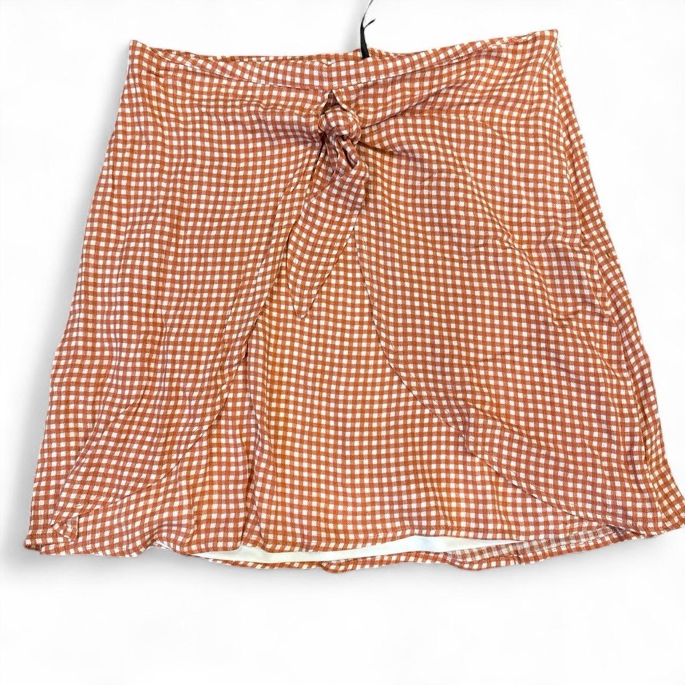NWT Sage The Label Red Plaid Boho Indie Front Tie Layered Mini Skirt, Size M.